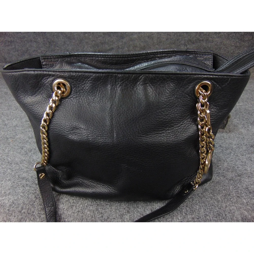 Michael Kors Black Pebbled Leather Chain Strap‎ Tote Shoulder Bag Designer Purse